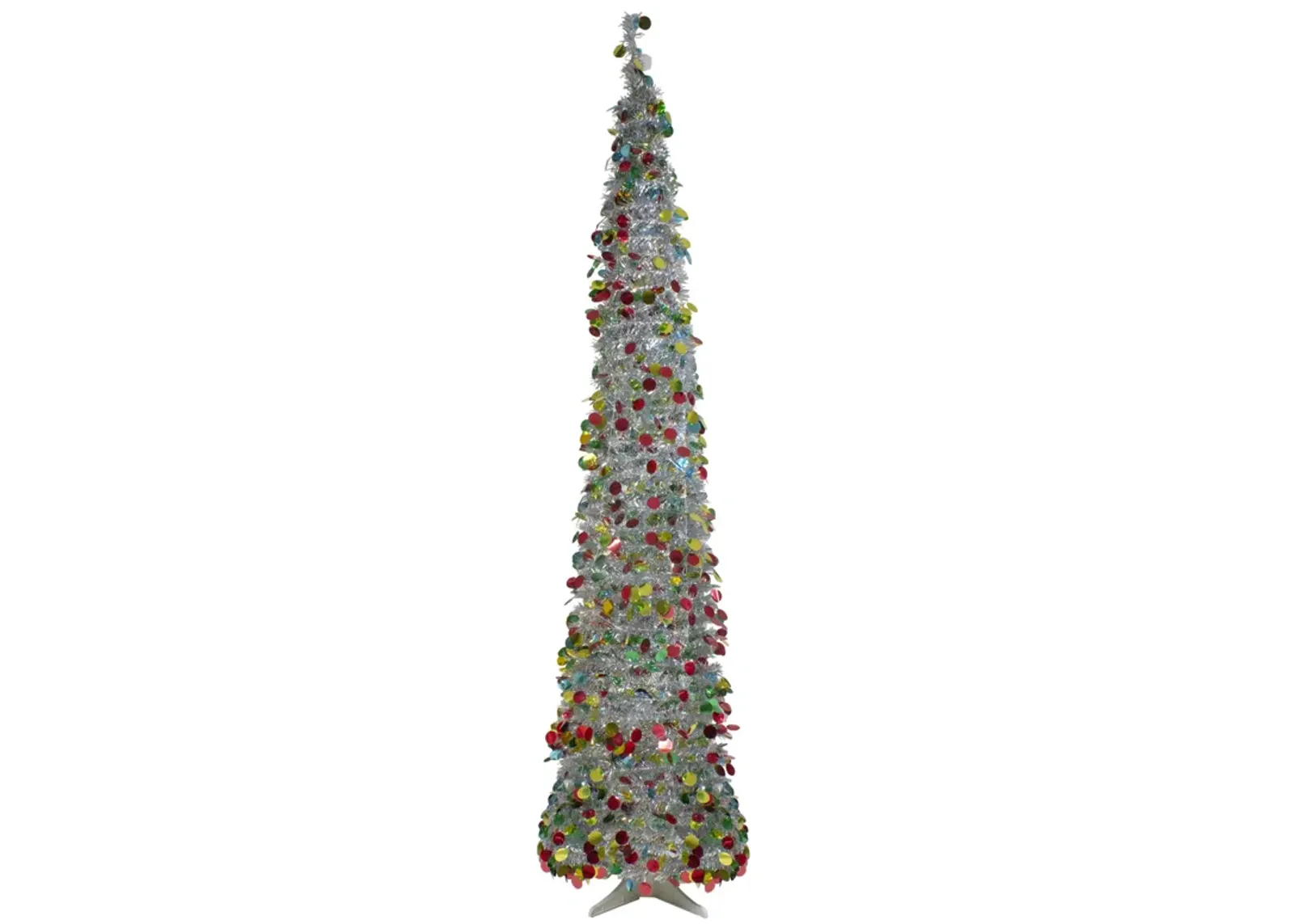 6' Pre-Lit Silver Tinsel Pop-Up Artificial Christmas Tree - Warm White LED Lights