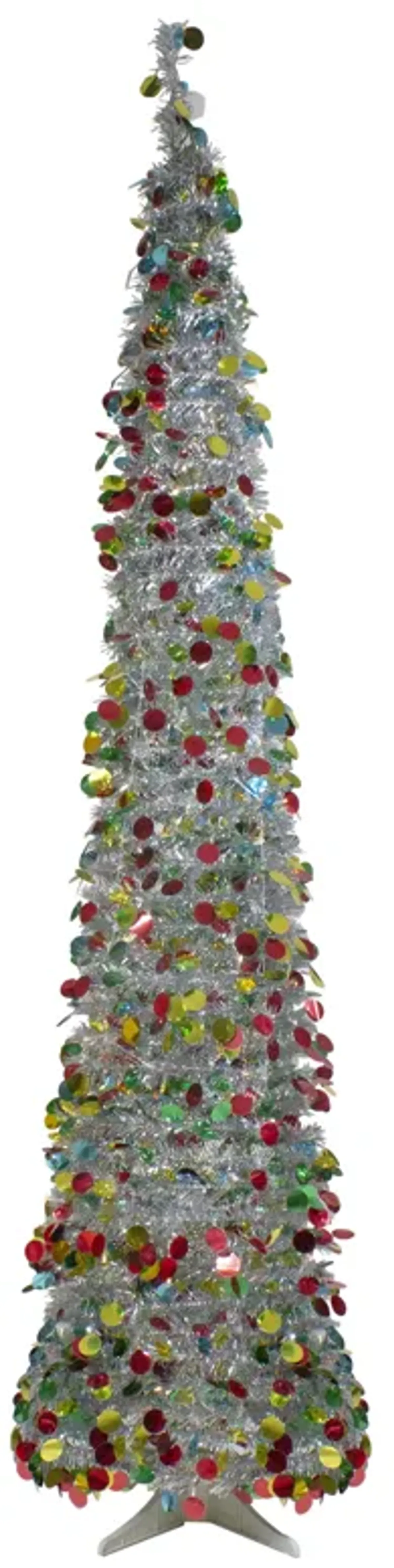 6' Pre-Lit Silver Tinsel Pop-Up Artificial Christmas Tree - Warm White LED Lights