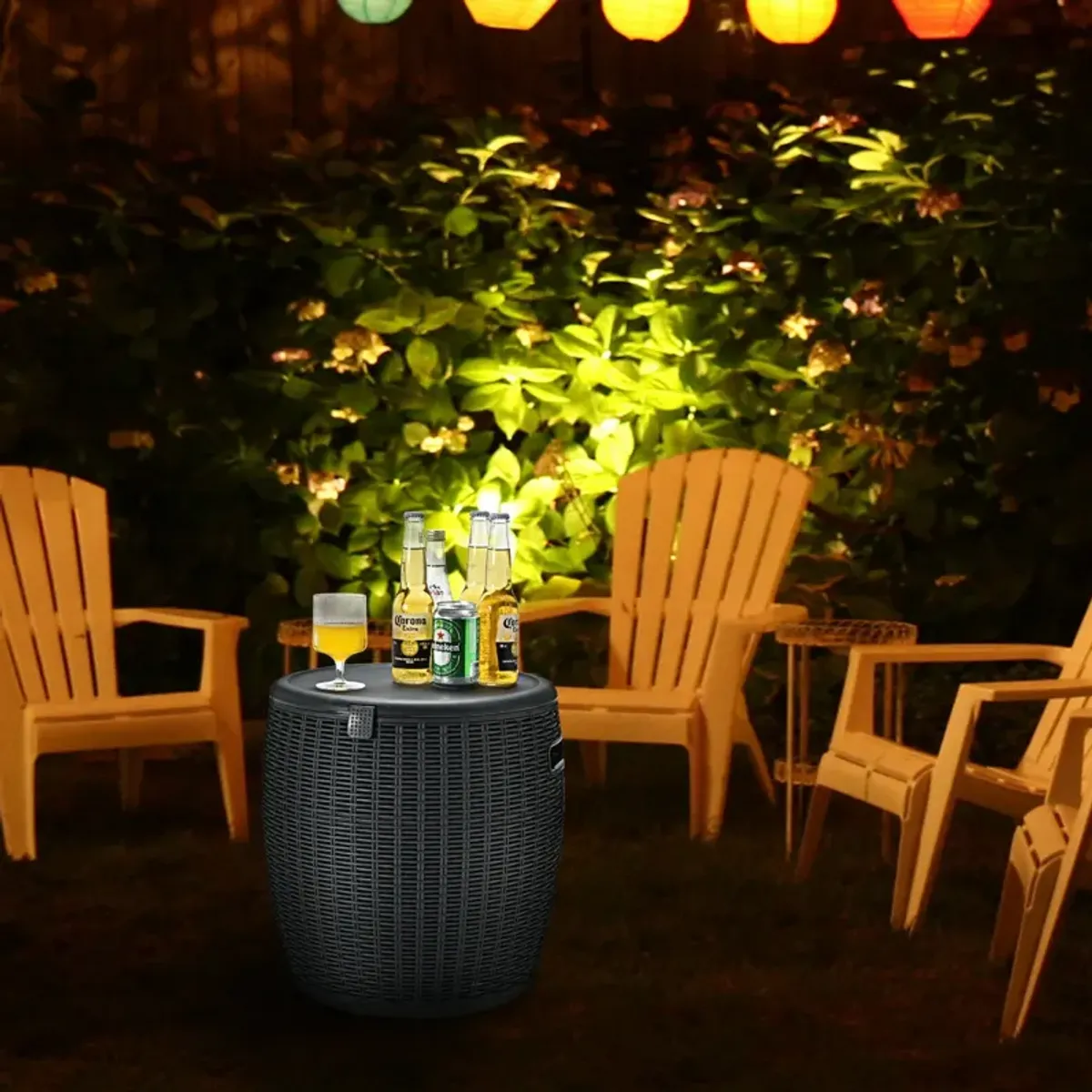 9.5 Gallon 4-in-1 Patio Rattan Cool Bar Cocktail Table Side Table