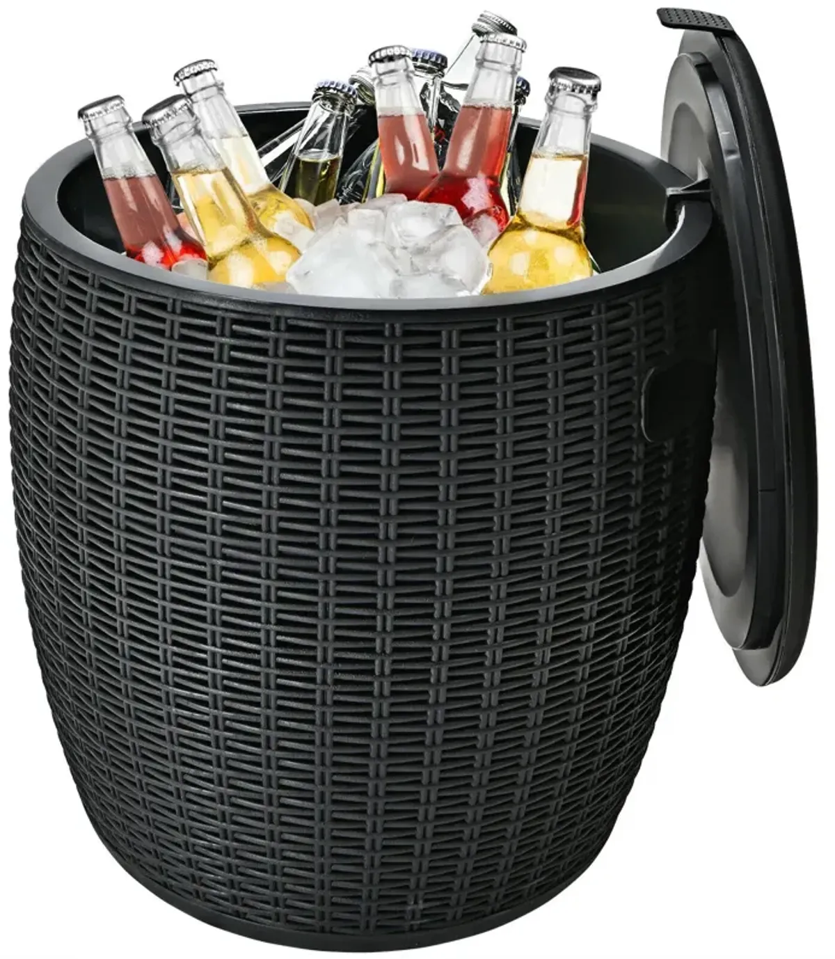 9.5 Gallon 4-in-1 Patio Rattan Cool Bar Cocktail Table Side Table