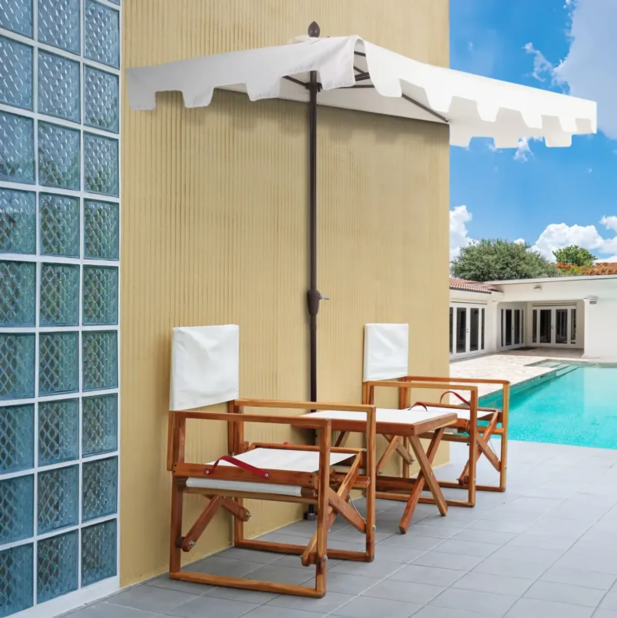 Sidney Classic MidCentury Rectangular Half Market Patio Umbrella with Crank, Wind Vent and UV Protection