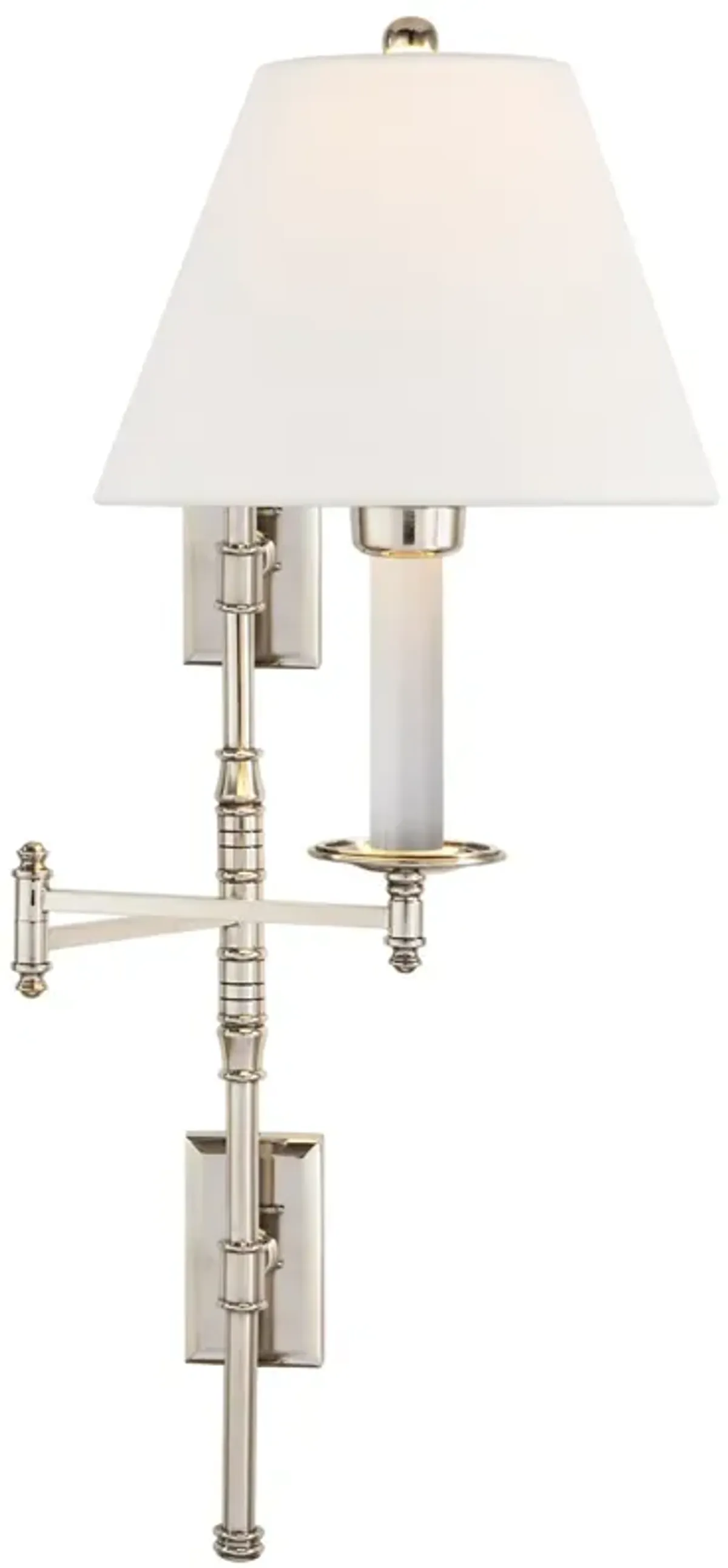 Dorchester Double Backplate Swing Arm in Polished Nickel with Linen Shade