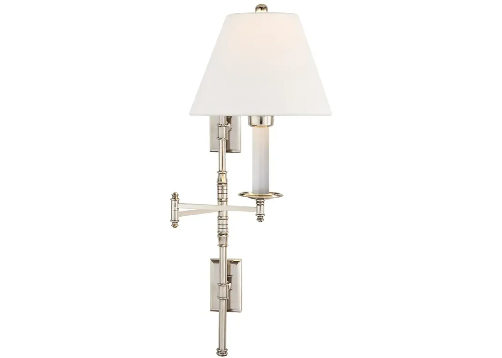 Dorchester Double Backplate Swing Arm in Polished Nickel with Linen Shade