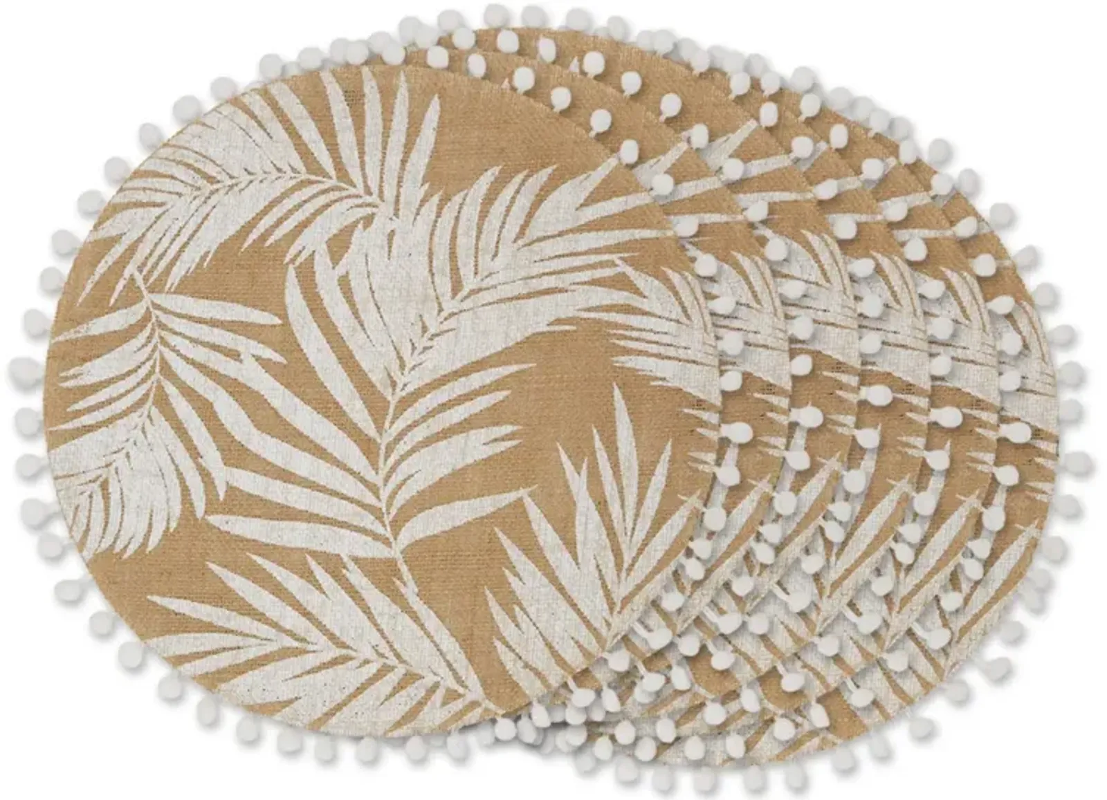 Set of 6 Beige and White Fern Print Round Outdoor Placemats 15"