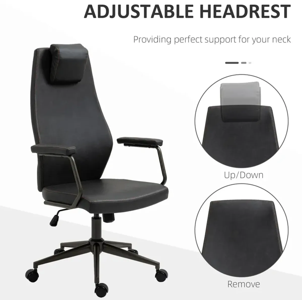 Black Executive Seat: High-Back Leather Ergonomic Office Chair