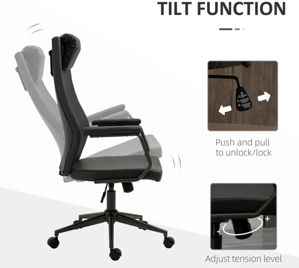 Black Executive Seat: High-Back Leather Ergonomic Office Chair