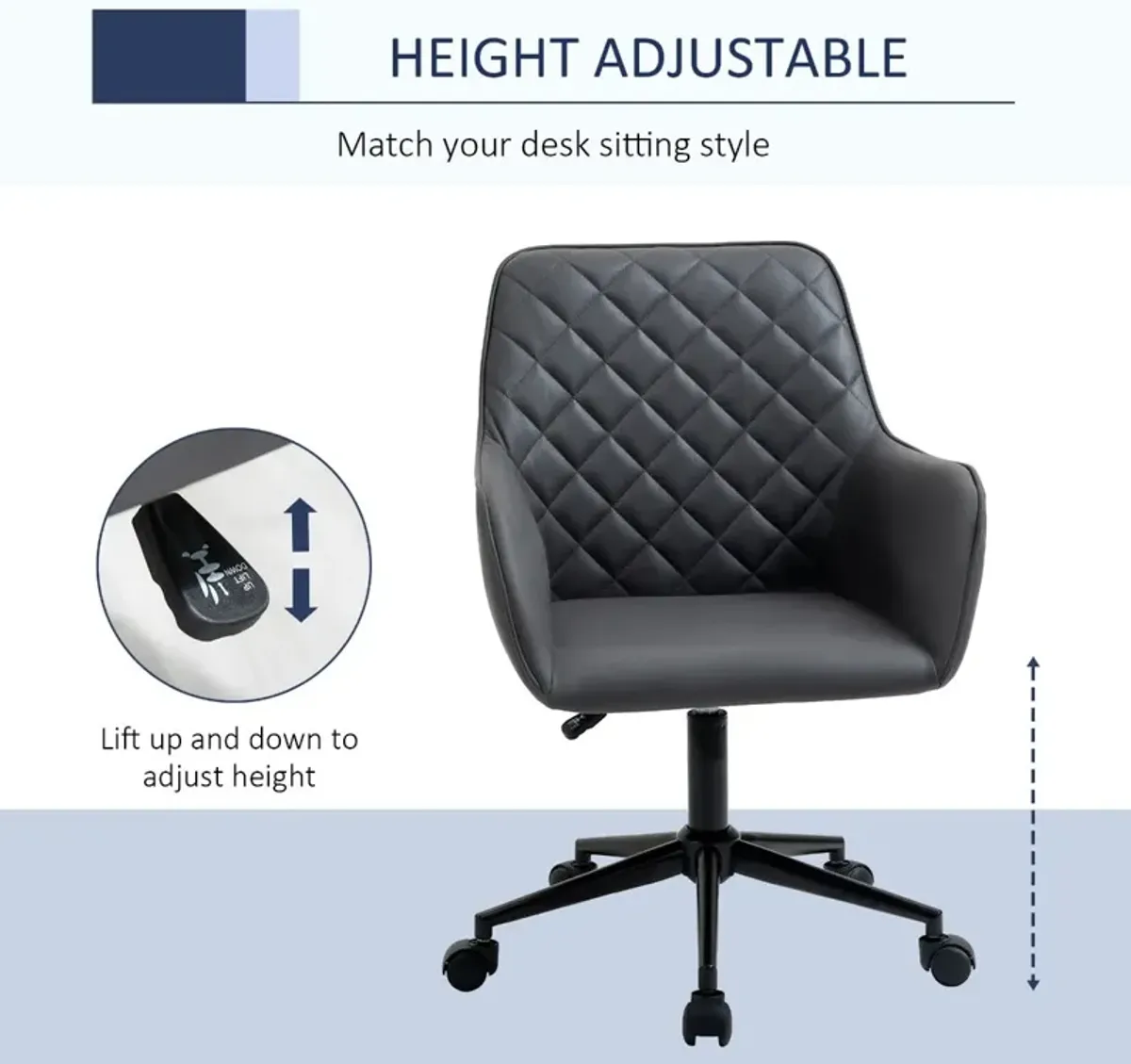 Dark Grey Task Chair: Office Chair with Diamond Design and Padded Arms