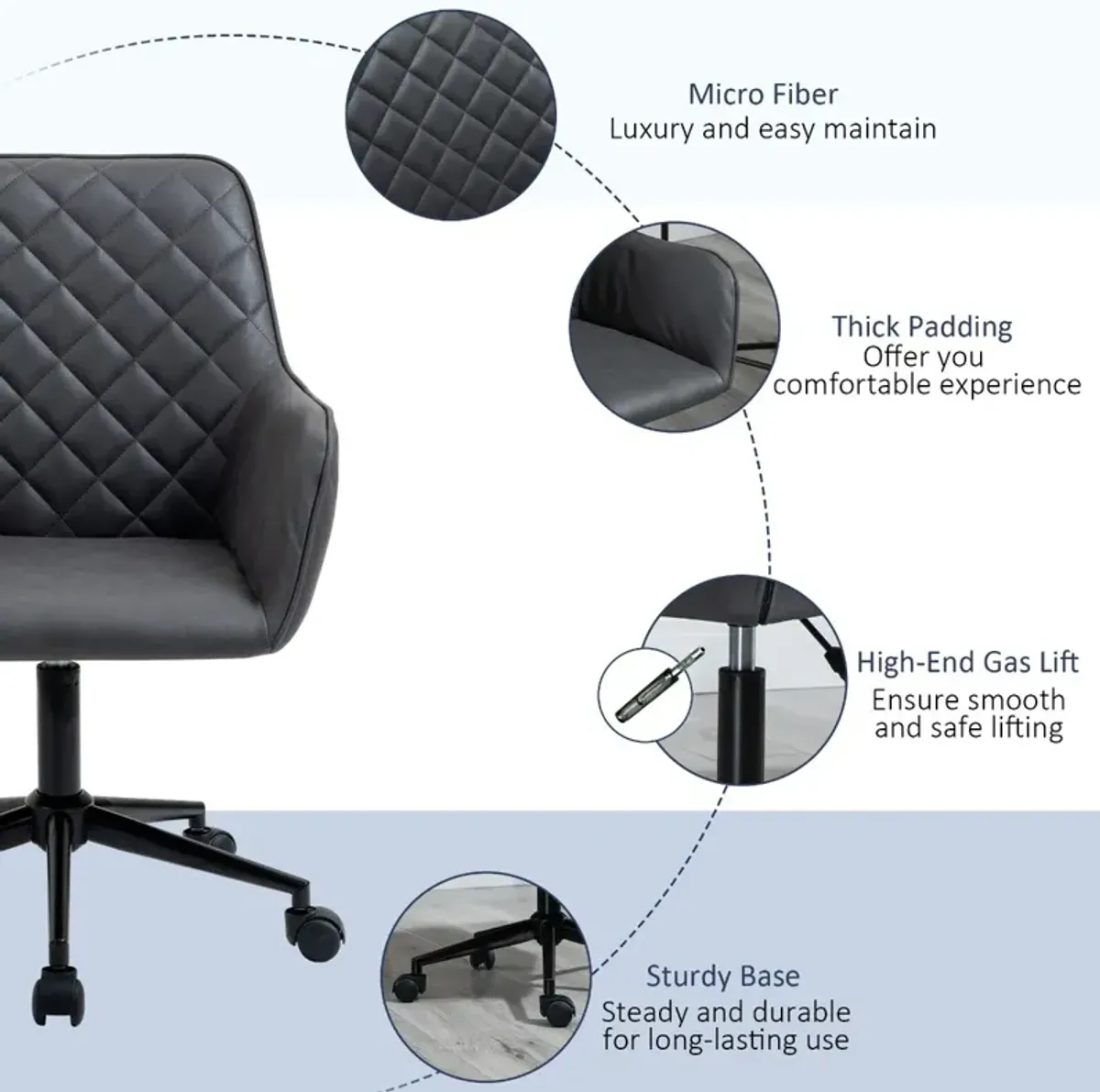 Dark Grey Task Chair: Office Chair with Diamond Design and Padded Arms