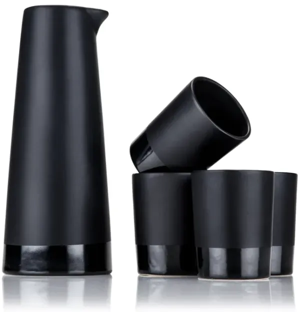 5-Piece Stoneware Sake Set in Black