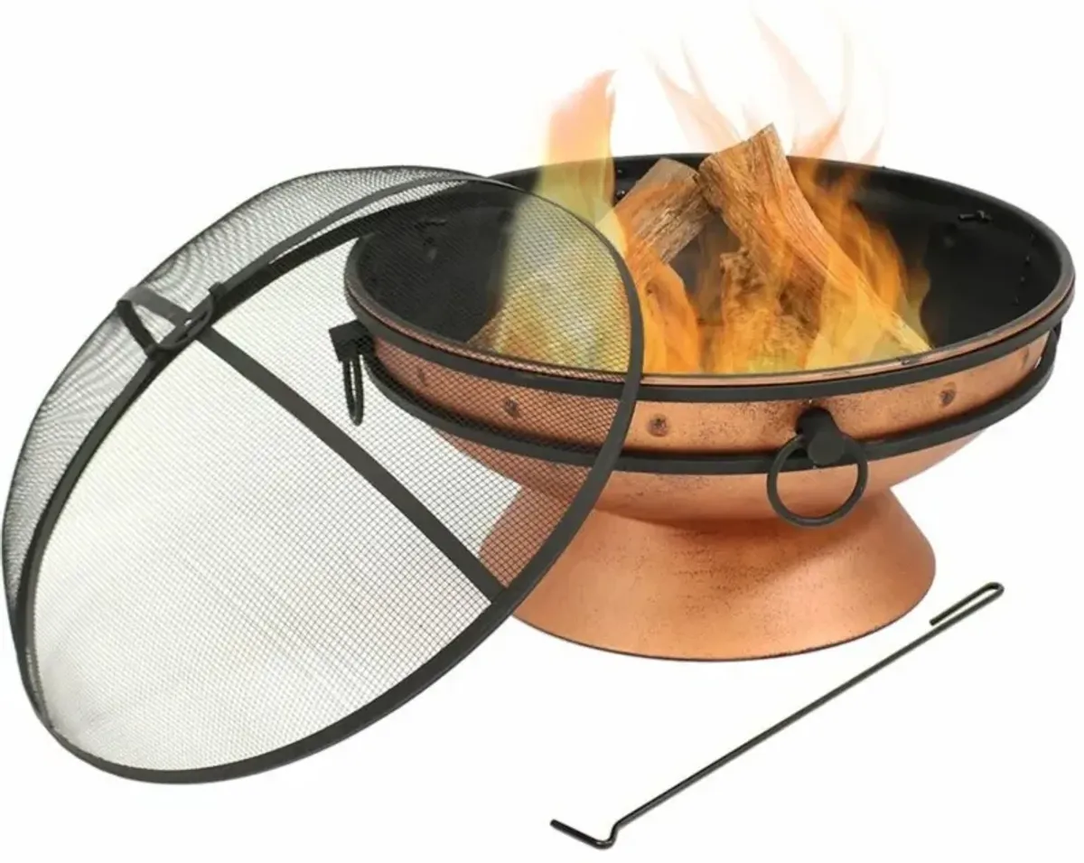 Hivvago Cauldron Steel Wood Burning Fire Pit with Spark Screen