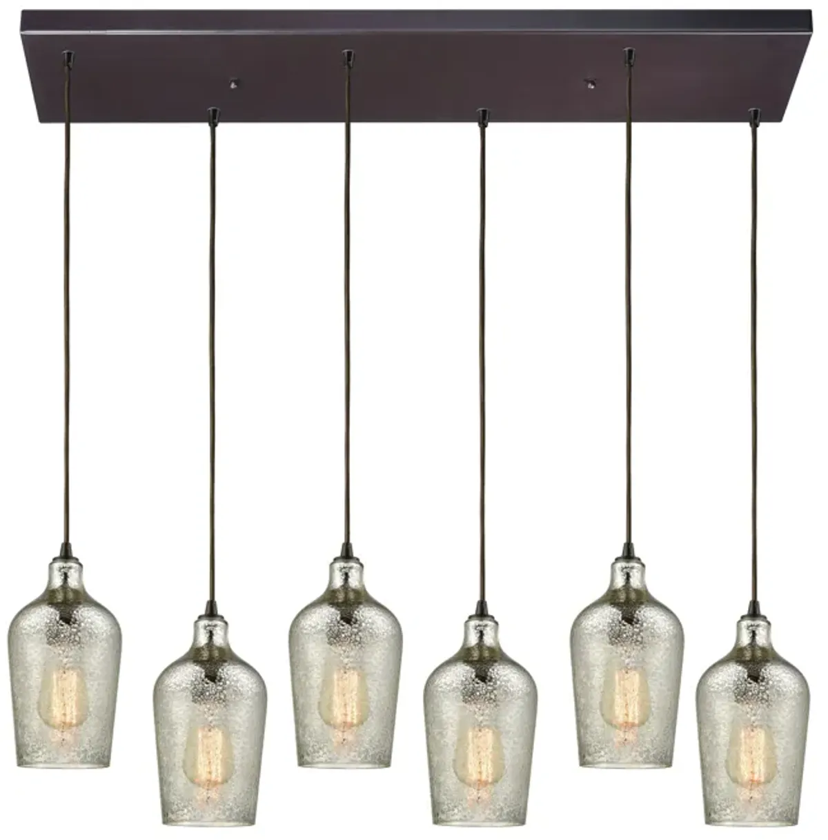 Hammered 30" Wide 6-Light Glass Mini Pendant