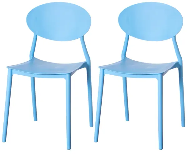 Modern Plastic Outdoor Dining Chair with Open Oval Back Design, Blue Set of 2