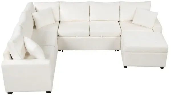 Merax Chenille Sectional Sofa Sleeper with Ottoman