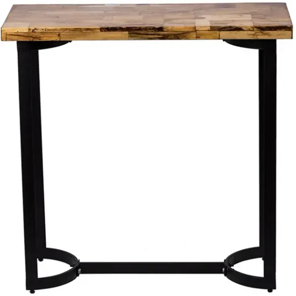 36 Inch Industrial Console Sofa Table, Plank Wood Top, Matte Black Frame-Benzara
