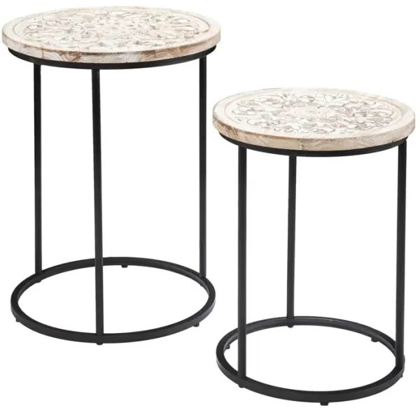 Hivvago Set Of Two 25" White Solid Wood And Iron Square End Tables