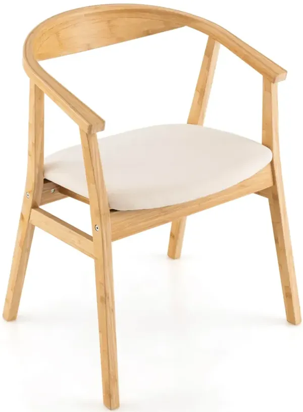 Bamboo Accent Chair with Armrest and Curved Backrest-Natural