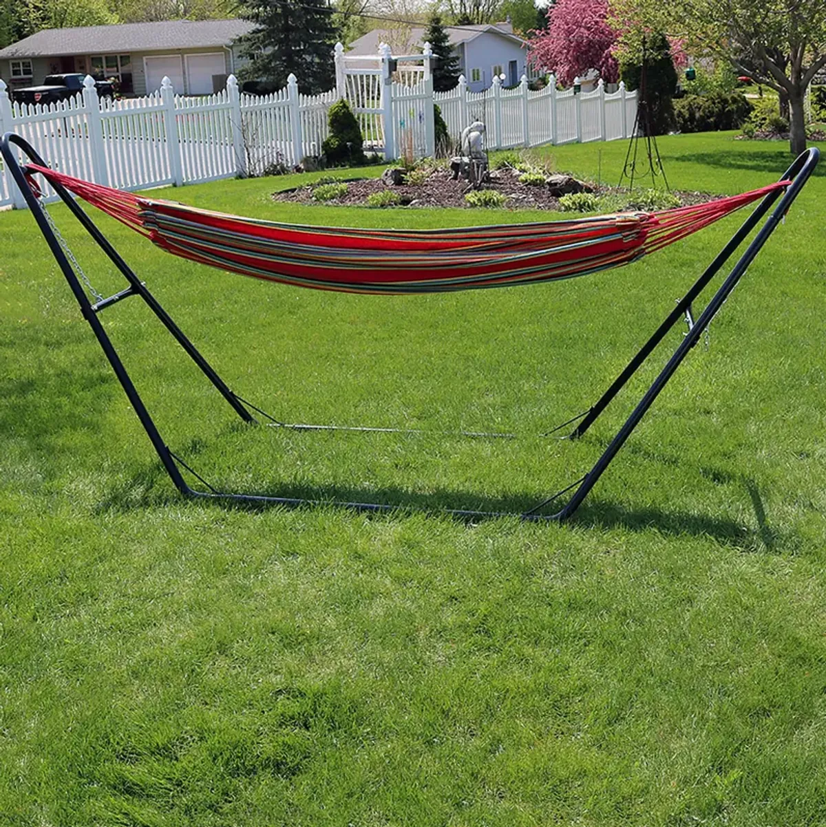 Sunnydaze 2-Person Cotton Hammock with Universal Steel Stand