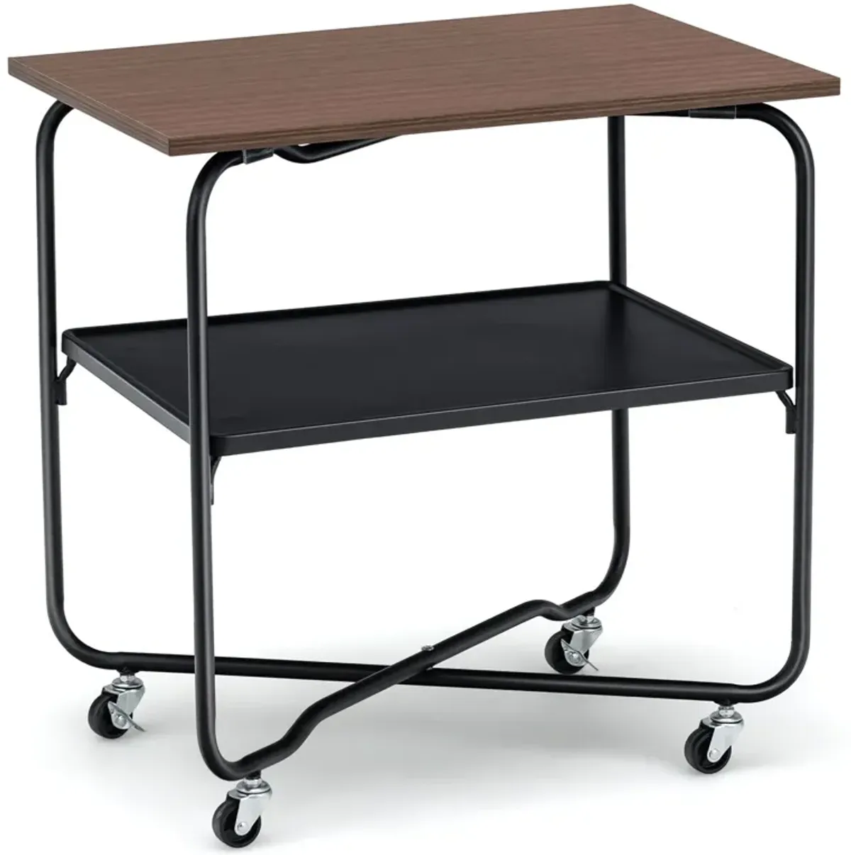 2-Tier End Table with Metal Storage Shelf and Foldable Frame