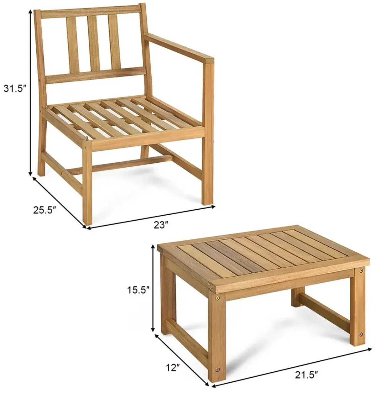 3-in-1 Acacia Wood Loveseat with Separable Coffee Table