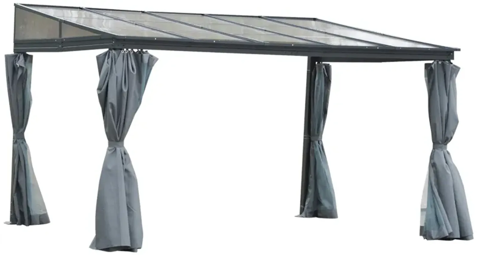 Grey Garden Pavilion: 13'x9.5'x8' Pergola with PC Roof and Curtains