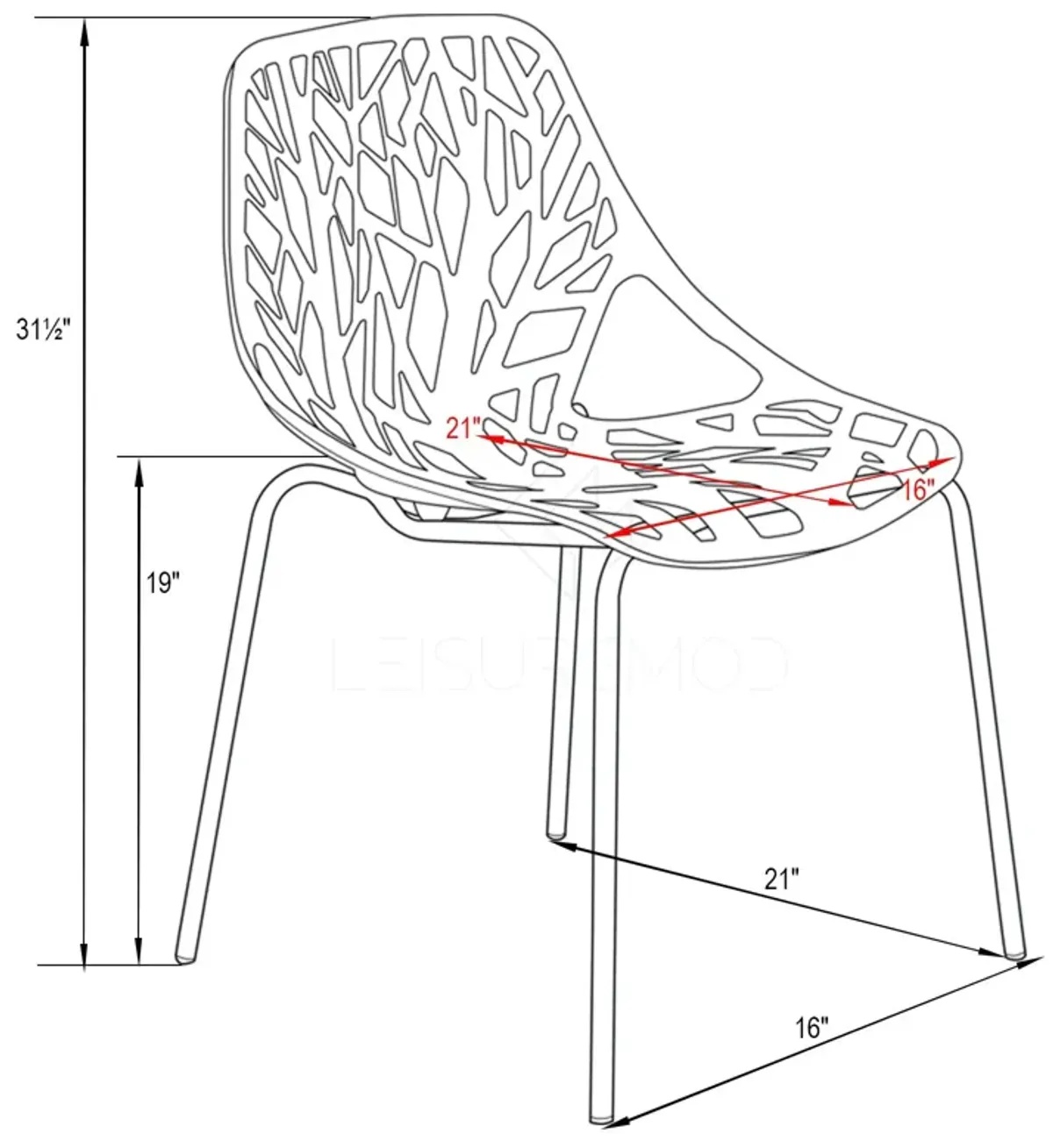 LeisureMod Asbury Dining Stackable Chair in Polypropylene Seat and Chrome Legs Set of 2