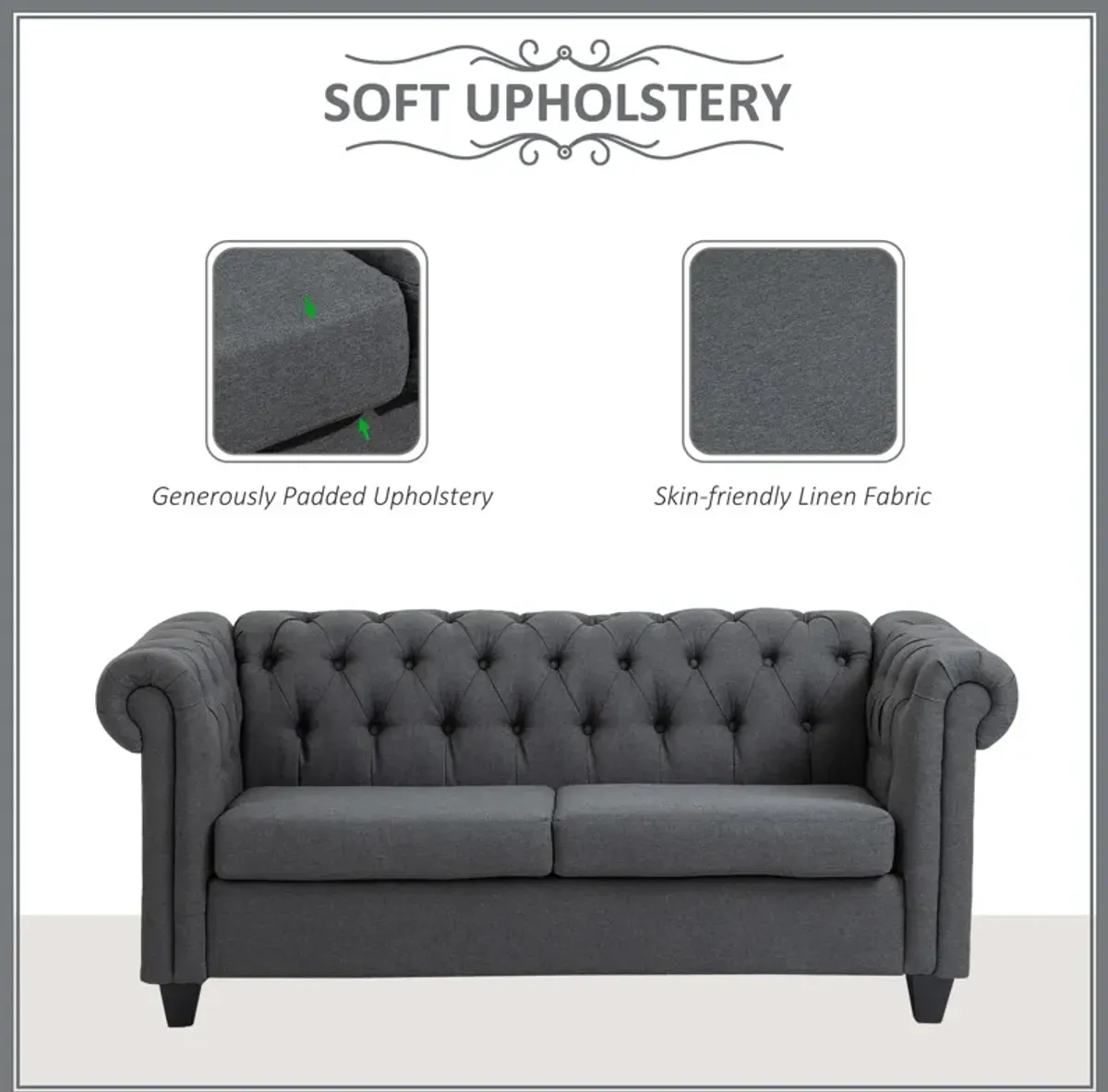 Grey Living Room Comfort: 73" Oversize Linen Fabric Loveseat