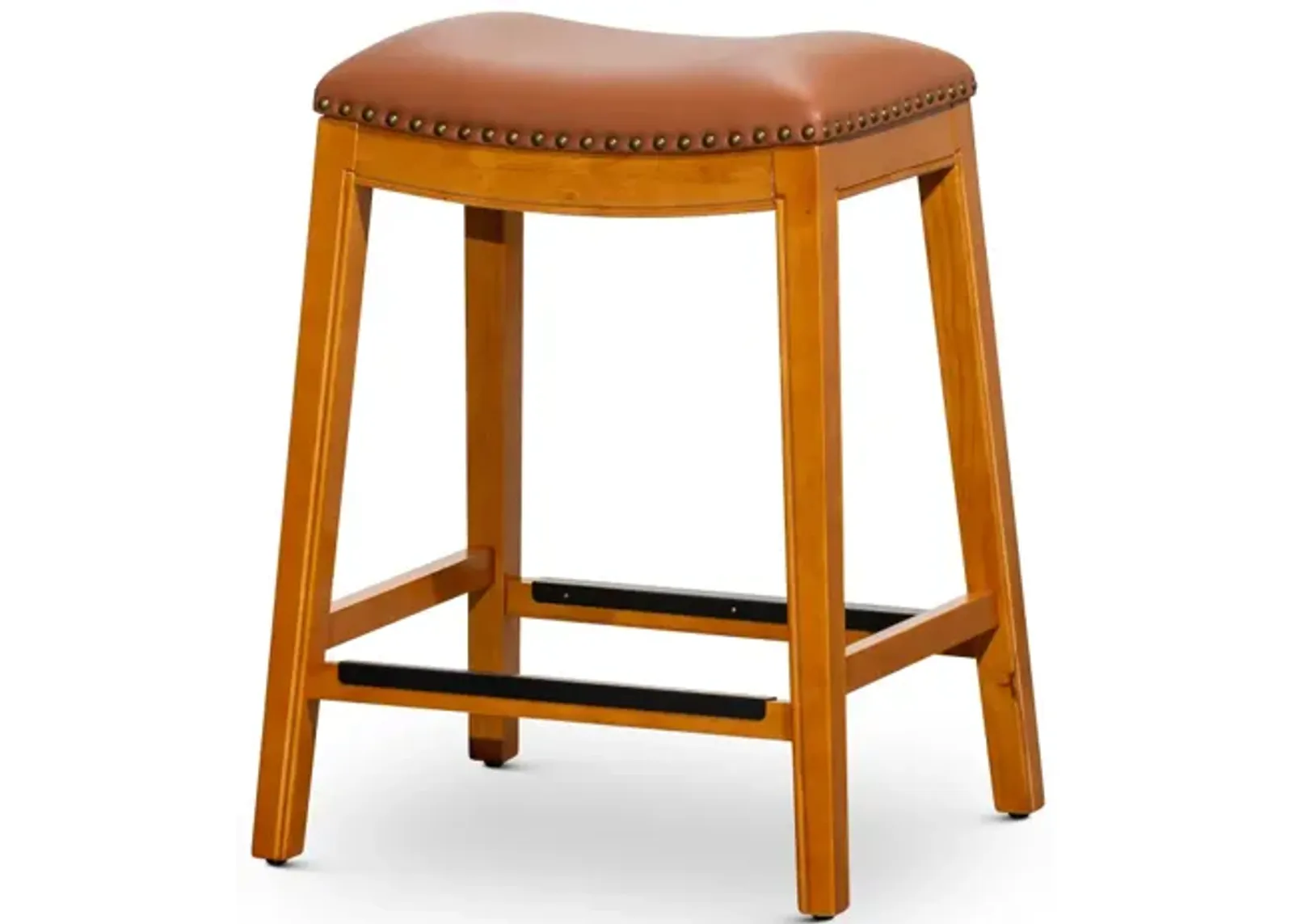 24" Counter Stool, Natural Finish, Saddle Leather Seat