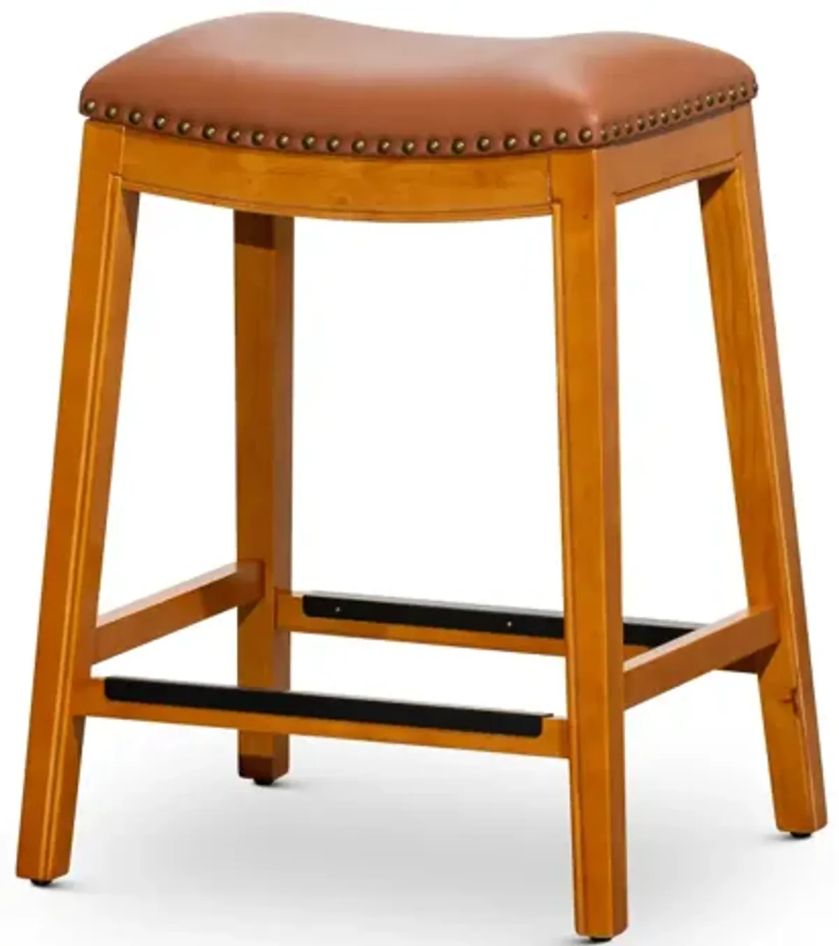 24" Counter Stool, Natural Finish, Saddle Leather Seat