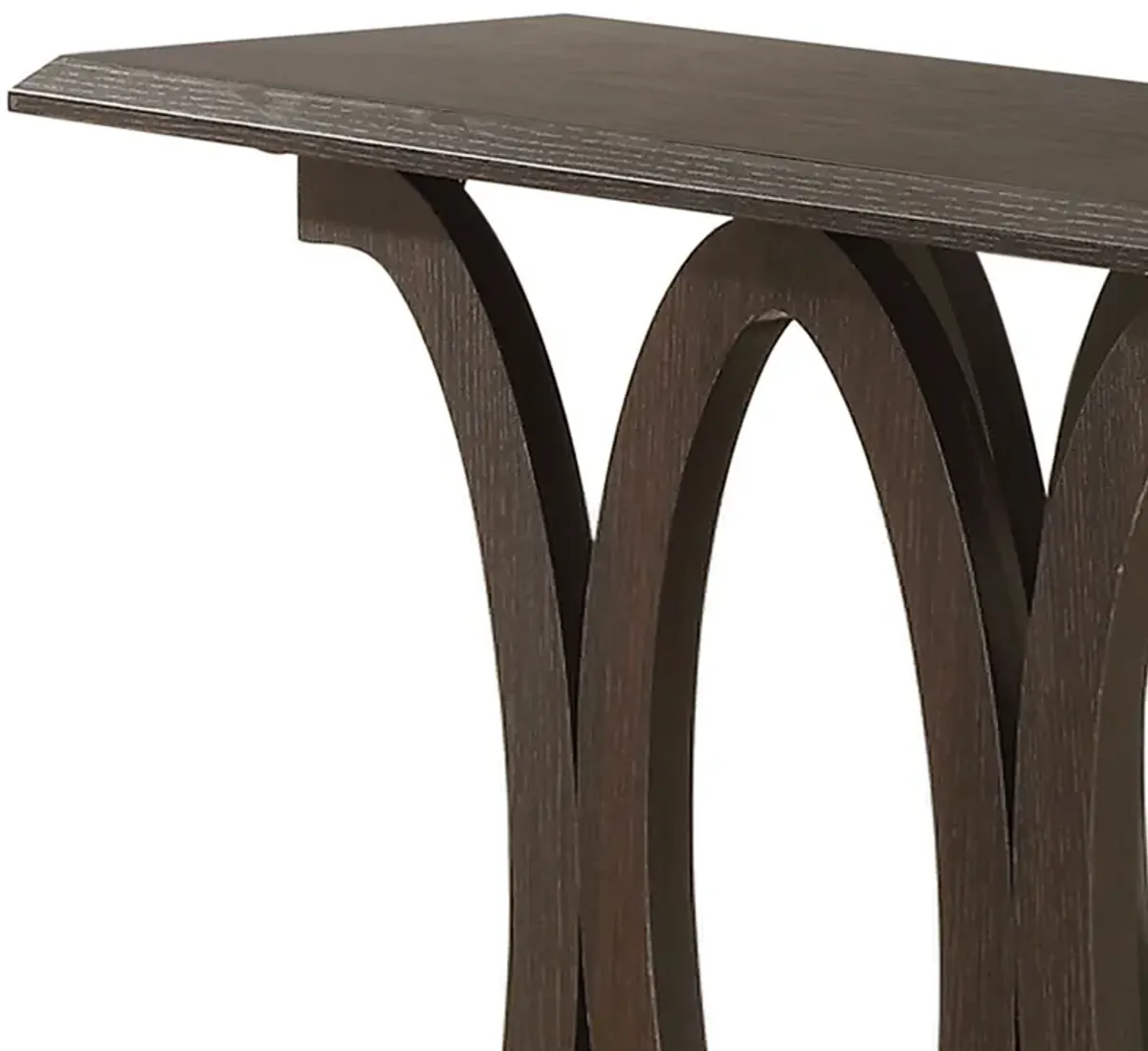 Contemporary Style C Shaped Sofa Table With Open Shelf, Espresso Brown-Benzara