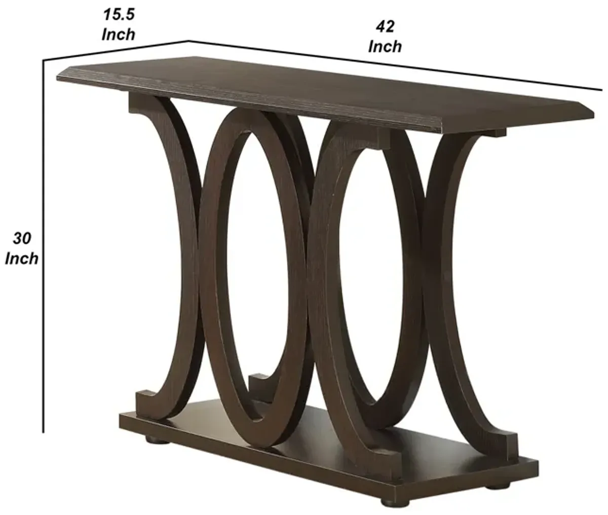 Contemporary Style C Shaped Sofa Table With Open Shelf, Espresso Brown-Benzara