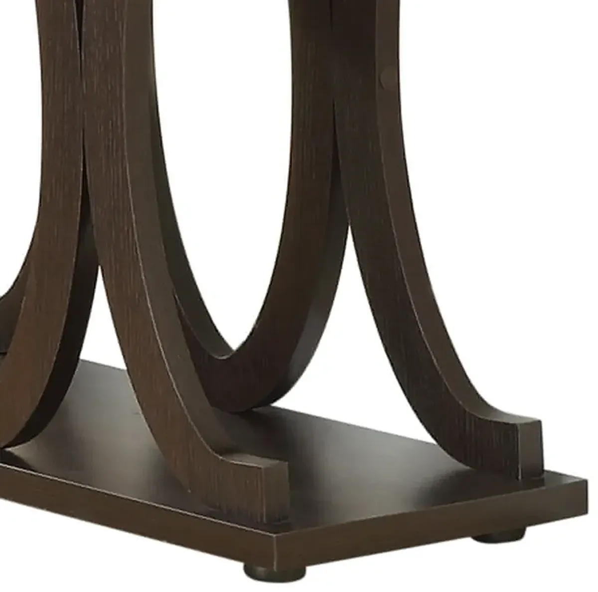 Contemporary Style C Shaped Sofa Table With Open Shelf, Espresso Brown-Benzara