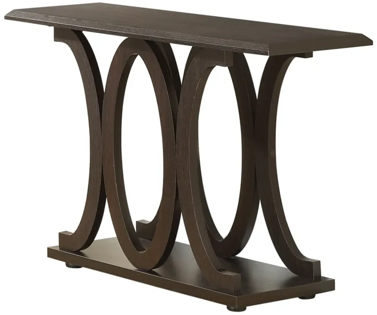 Contemporary Style C Shaped Sofa Table With Open Shelf, Espresso Brown-Benzara