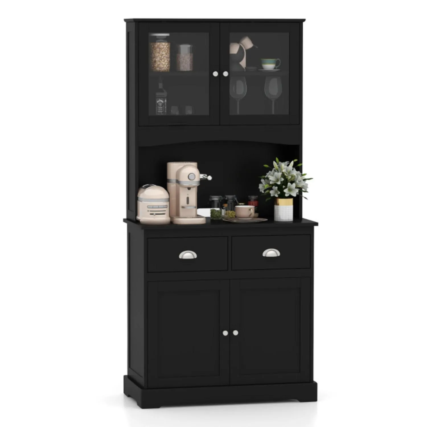 Hivvago Tall Sideboard with 2 Drawers and Adjustable Shelves