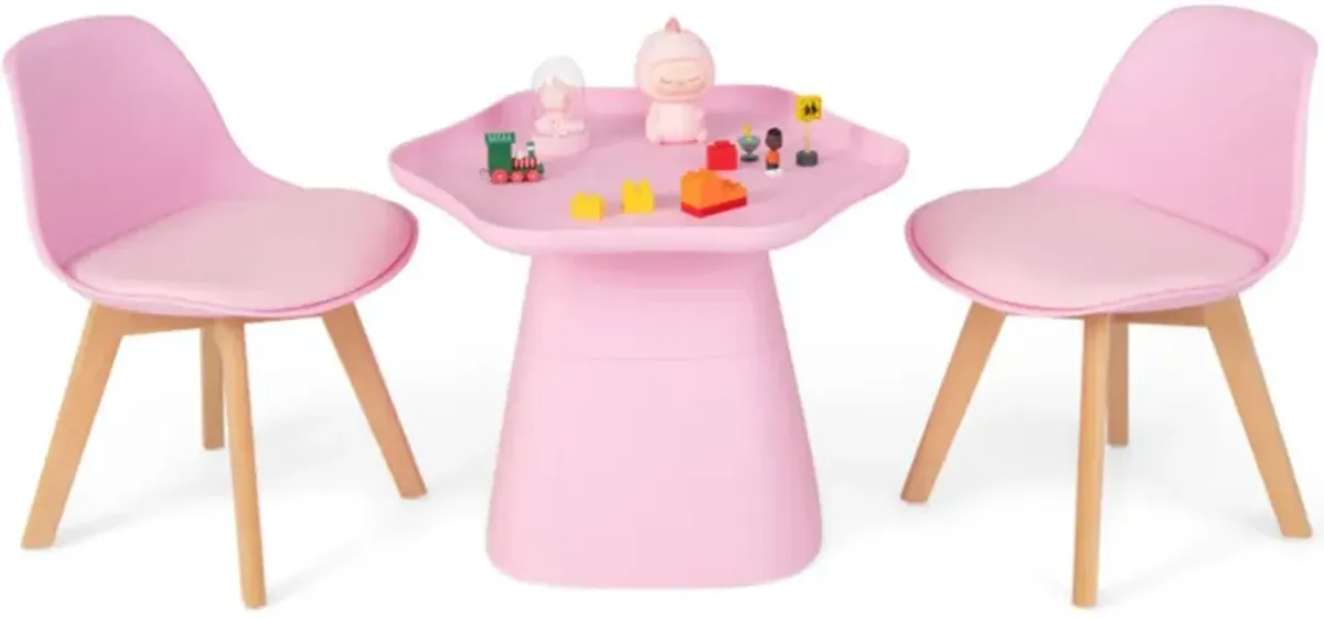 Hivvago Wooden Kids Activity Table and Chairs Set with Padded Seat-Pink