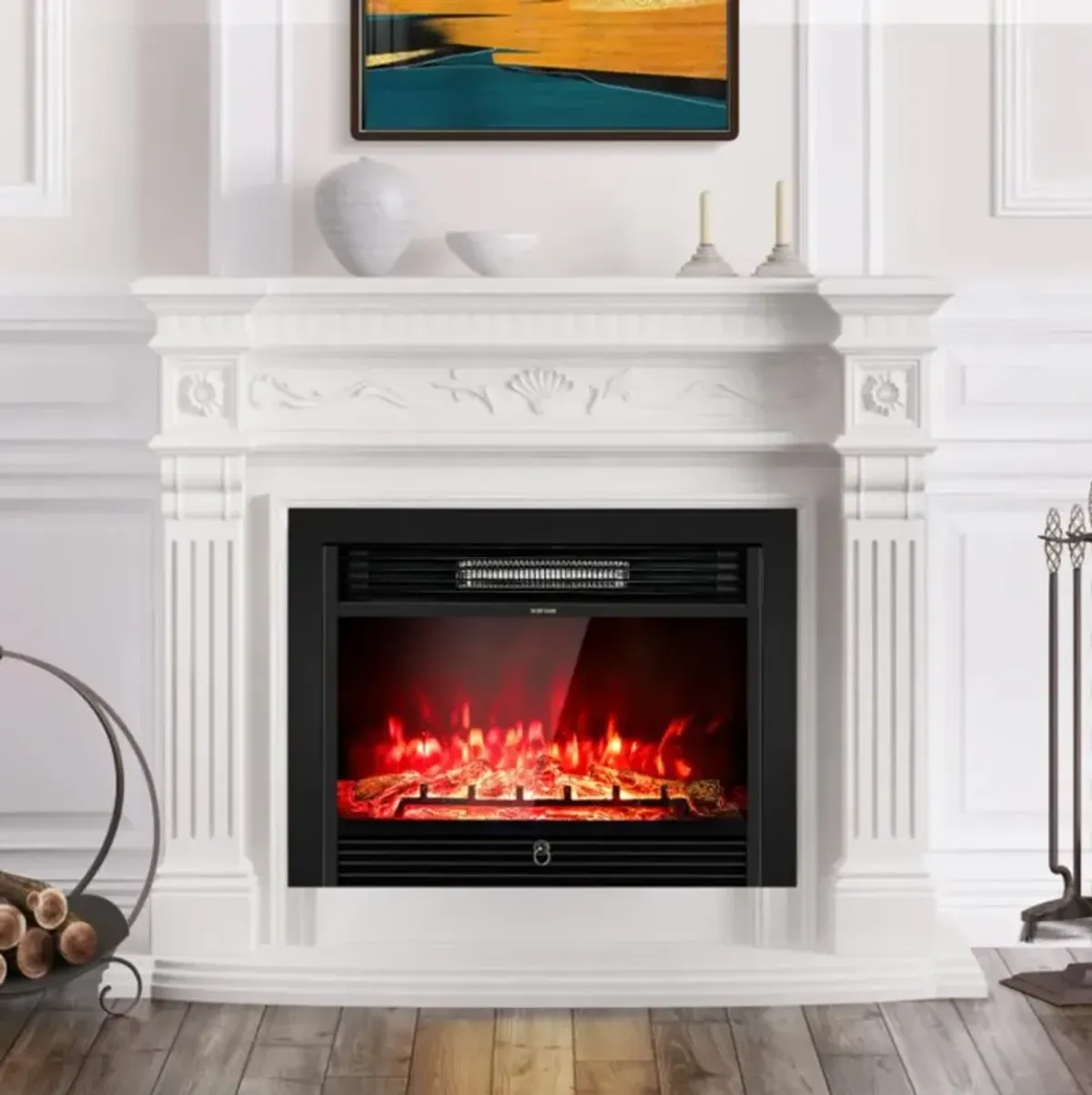 Hivvago 28.5 Inch Electric Fireplace Recessed with 3 Flame Colors