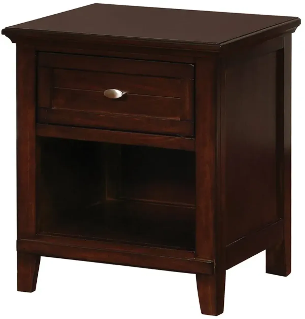 Wooden Nightstand with 1 Drawer and Open Shelf, Cherry Brown-Benzara