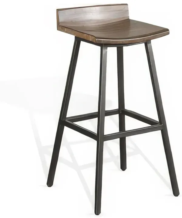 Yael Barstool Set of 2, Low Back, Black, Rustic Brown Mahogany 30 Inch - Benzara