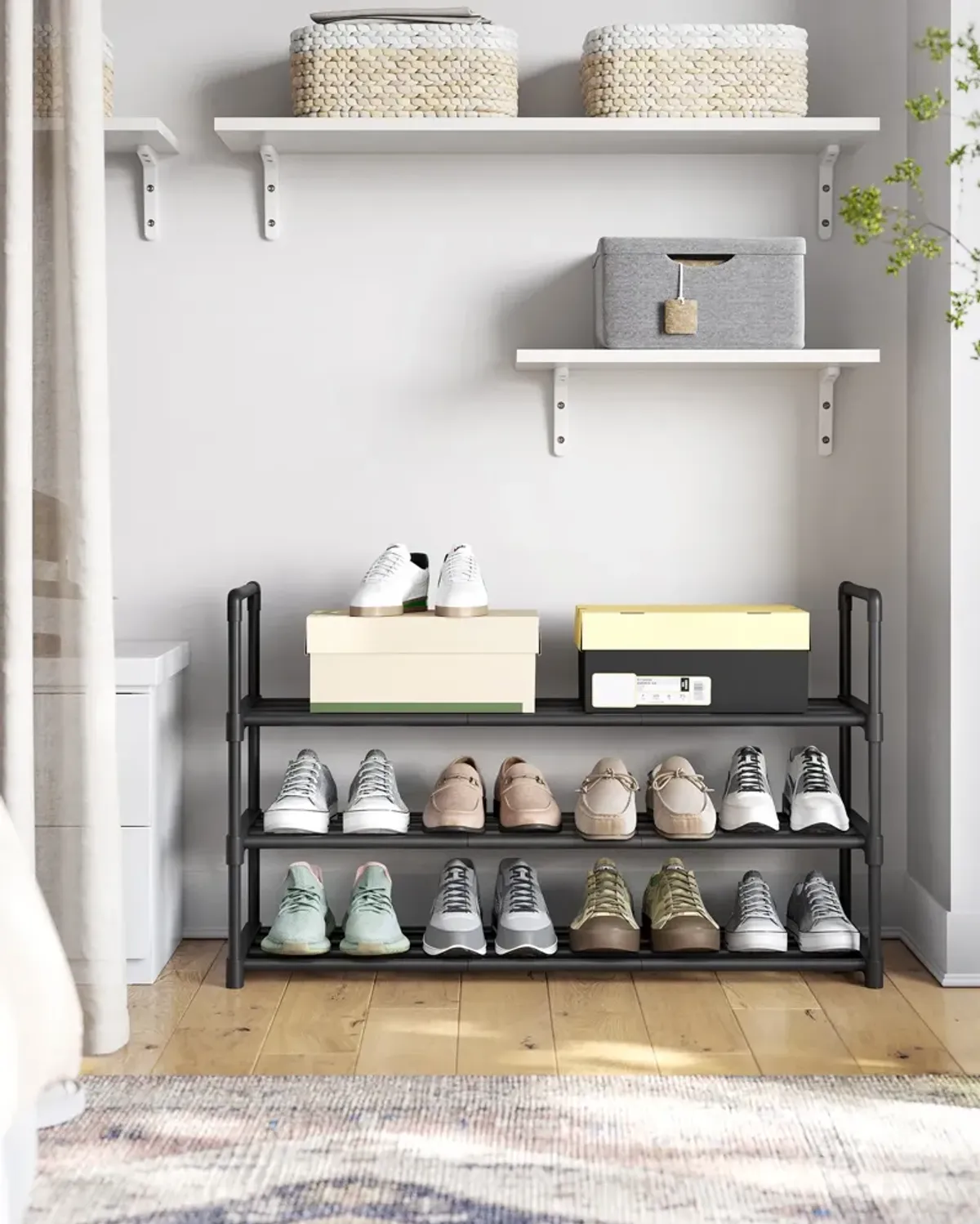 2-Tier Metal Shoe Rack - Storage Shelf Organizer for Entryway