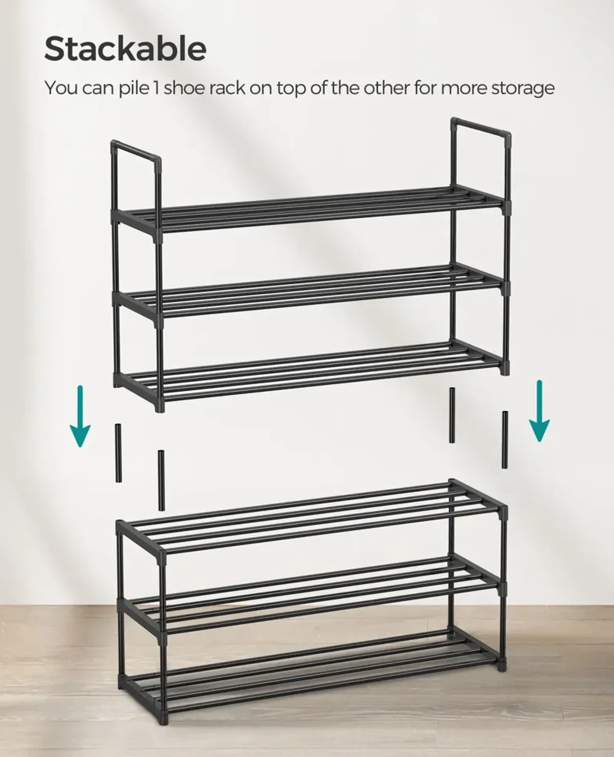 2-Tier Metal Shoe Rack - Storage Shelf Organizer for Entryway