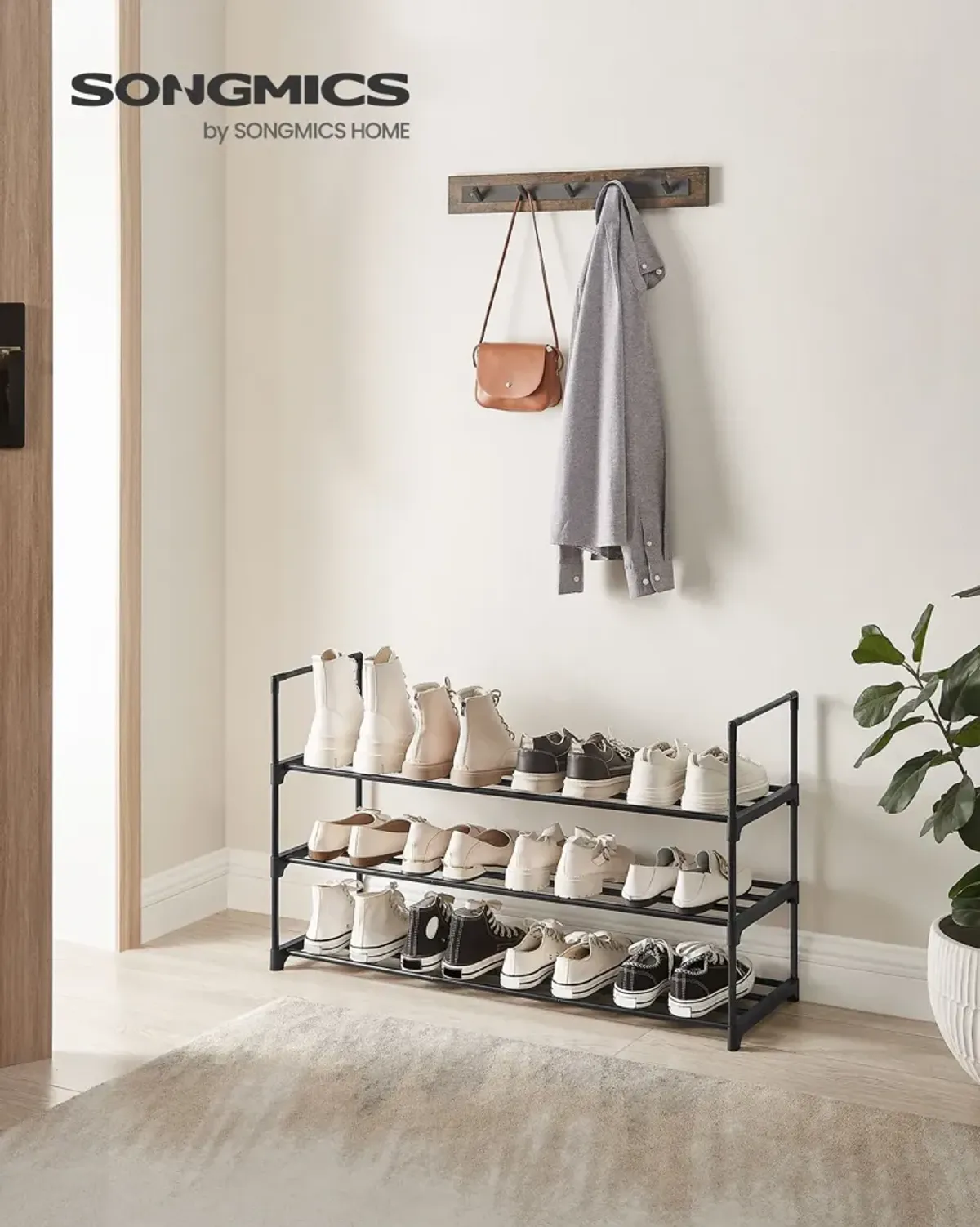 2-Tier Metal Shoe Rack - Storage Shelf Organizer for Entryway