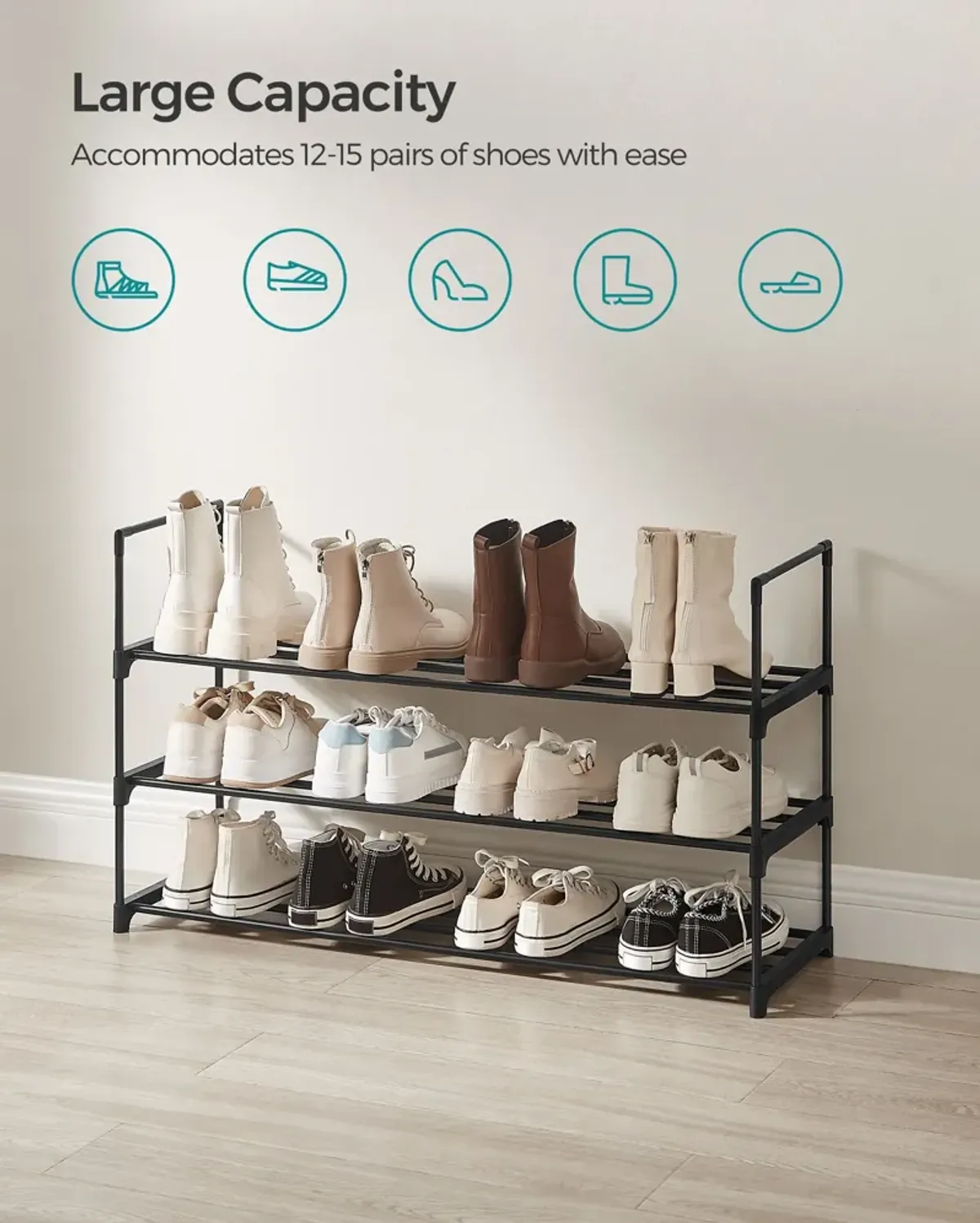 2-Tier Metal Shoe Rack - Storage Shelf Organizer for Entryway