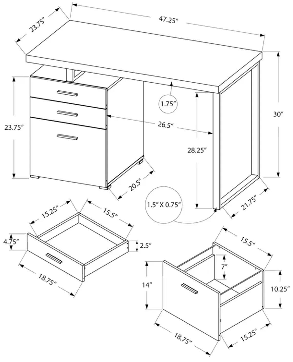 Monarch Specialties I 7643 Computer Desk, Home Office, Laptop, Left, Right Set-up, Storage Drawers, 48"L, Work, Metal, Laminate, Natural, Black, Contemporary, Modern