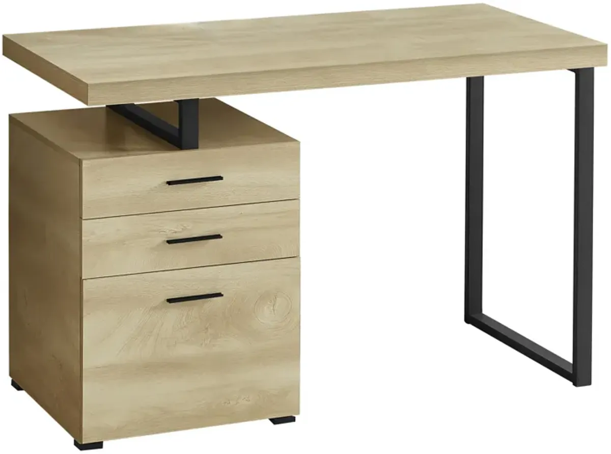 Monarch Specialties I 7643 Computer Desk, Home Office, Laptop, Left, Right Set-up, Storage Drawers, 48"L, Work, Metal, Laminate, Natural, Black, Contemporary, Modern