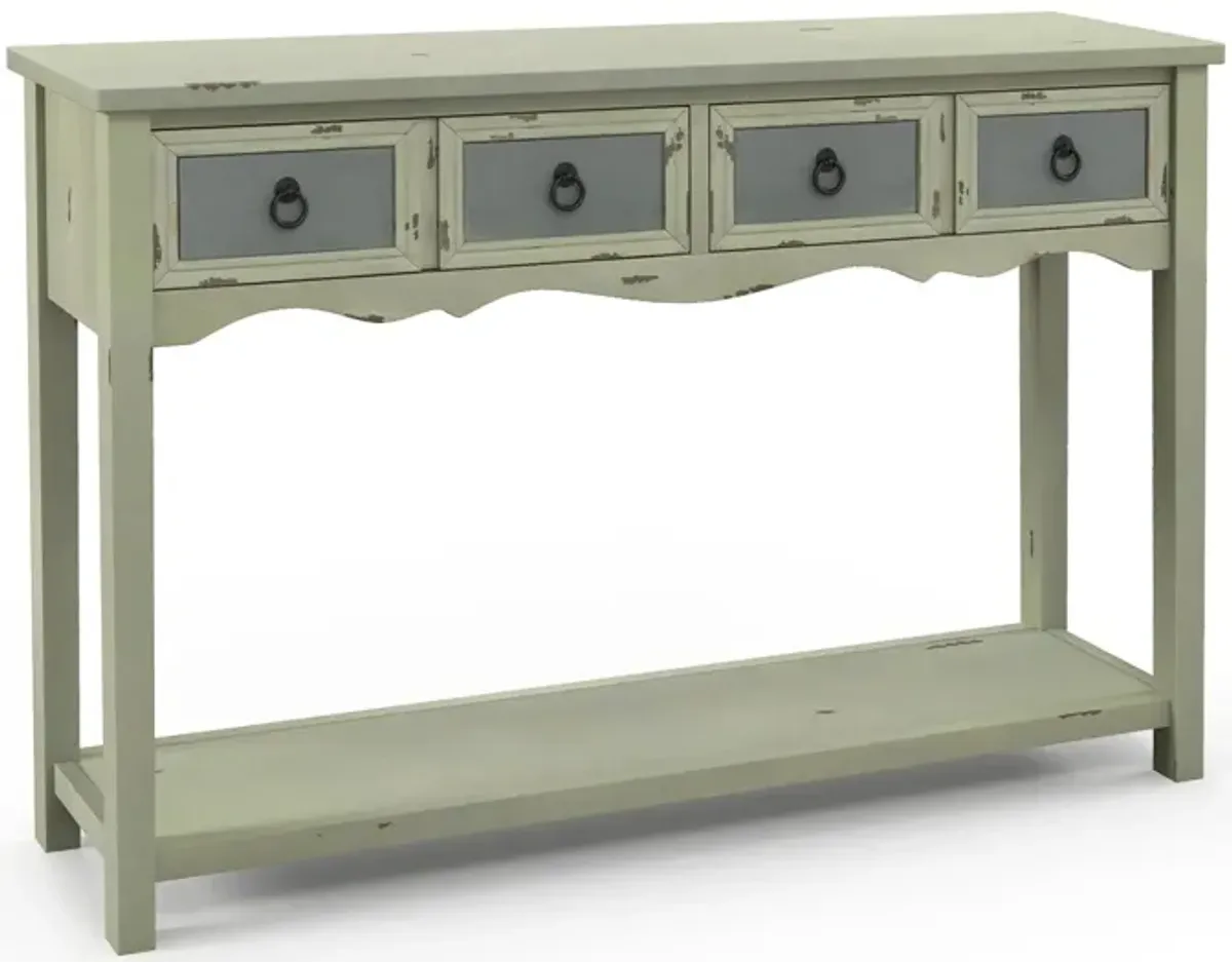 48 Inch Farmhouse Console Table with 2 Drawers and Open Storage Shelf for Hallway