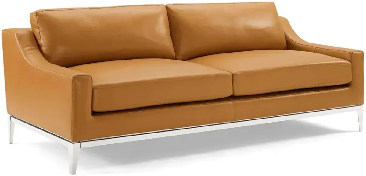 Harness Stainless Steel Base Leather Sofa & Armchair Set Brown