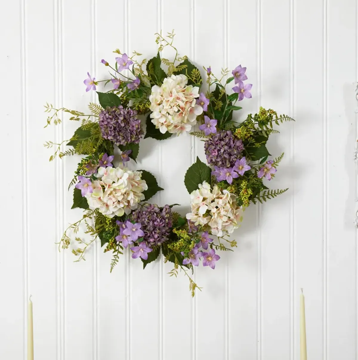 Nearly Natural 24-in Hydrangea Berry Wreath