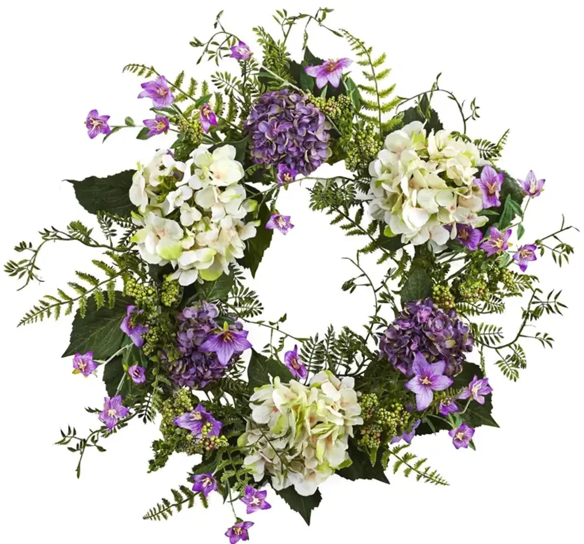 Nearly Natural 24-in Hydrangea Berry Wreath