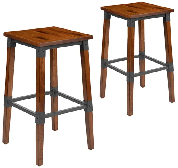 Flash Furniture Jackson 2 Pack Rustic Antique Walnut Industrial Wood Dining Backless Barstool