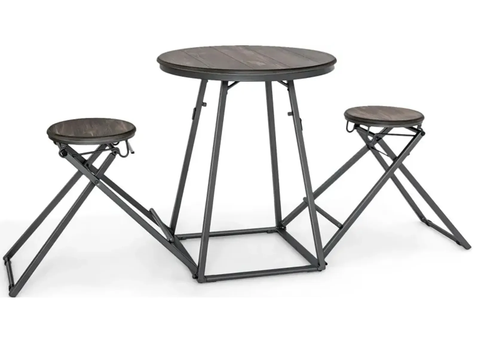 3 Pieces Dining Table Set with 2 Foldable Stools for Small Space