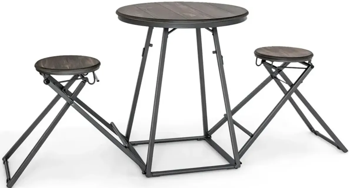 3 Pieces Dining Table Set with 2 Foldable Stools for Small Space